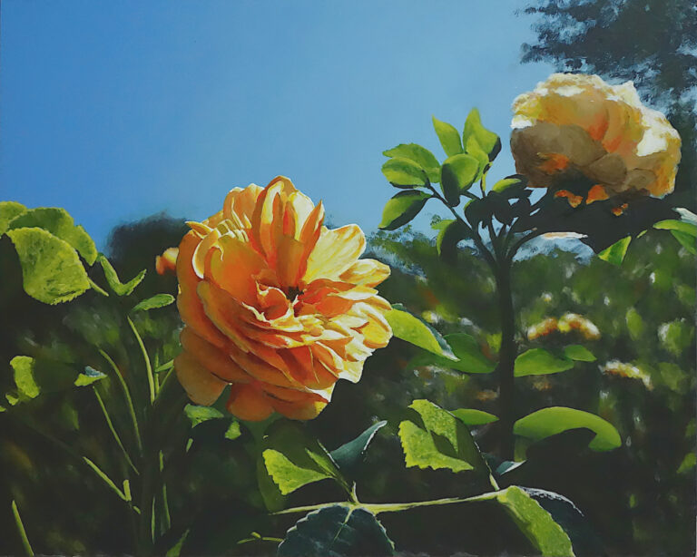 Acrylic realist painting of orange roses