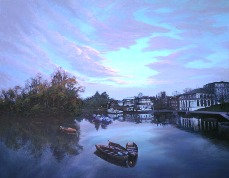 Acrylic realist landscape painting of the River Thames in Richmond, London